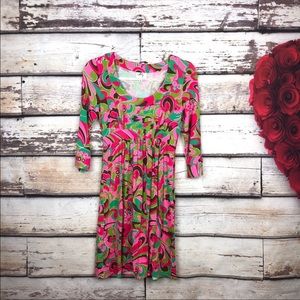 Milly retro pink abstract long sleeve womens dress